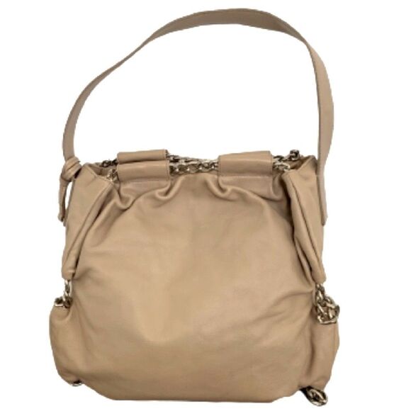 Furla Tan Hobo Bag with Chain Detailing - Neutral Leather Shoulder Bag - Picture 1 of 12